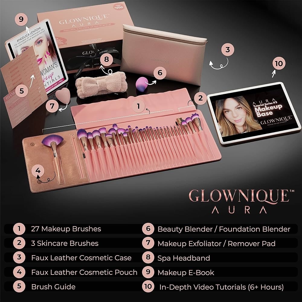 Glownique Aura Makeup Brush Set with Accessories